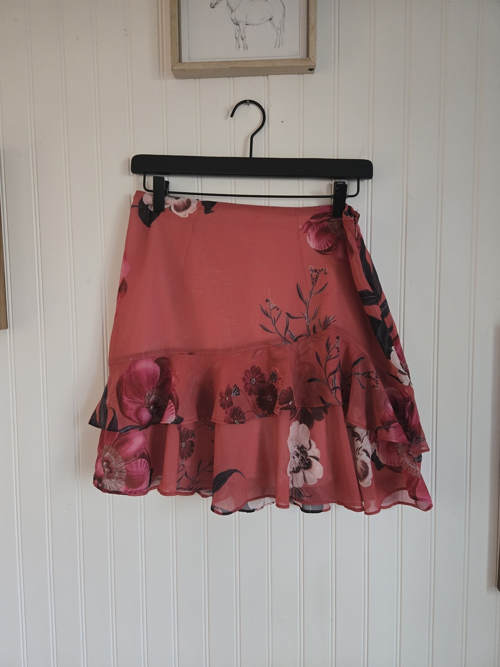 Portmans Y2k Girly Preppy Coral Floral Ruffle Mini Skirt